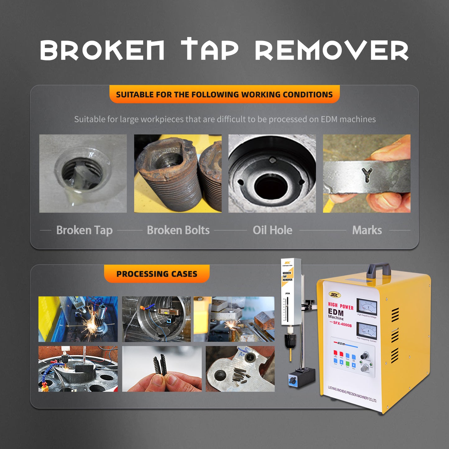 US Stock 3000W SFX-4000B Portable EDM Broken Tap Remover EDM Spark Eroder for Removing M2-M36 Broken Taps Drill Studs Screw