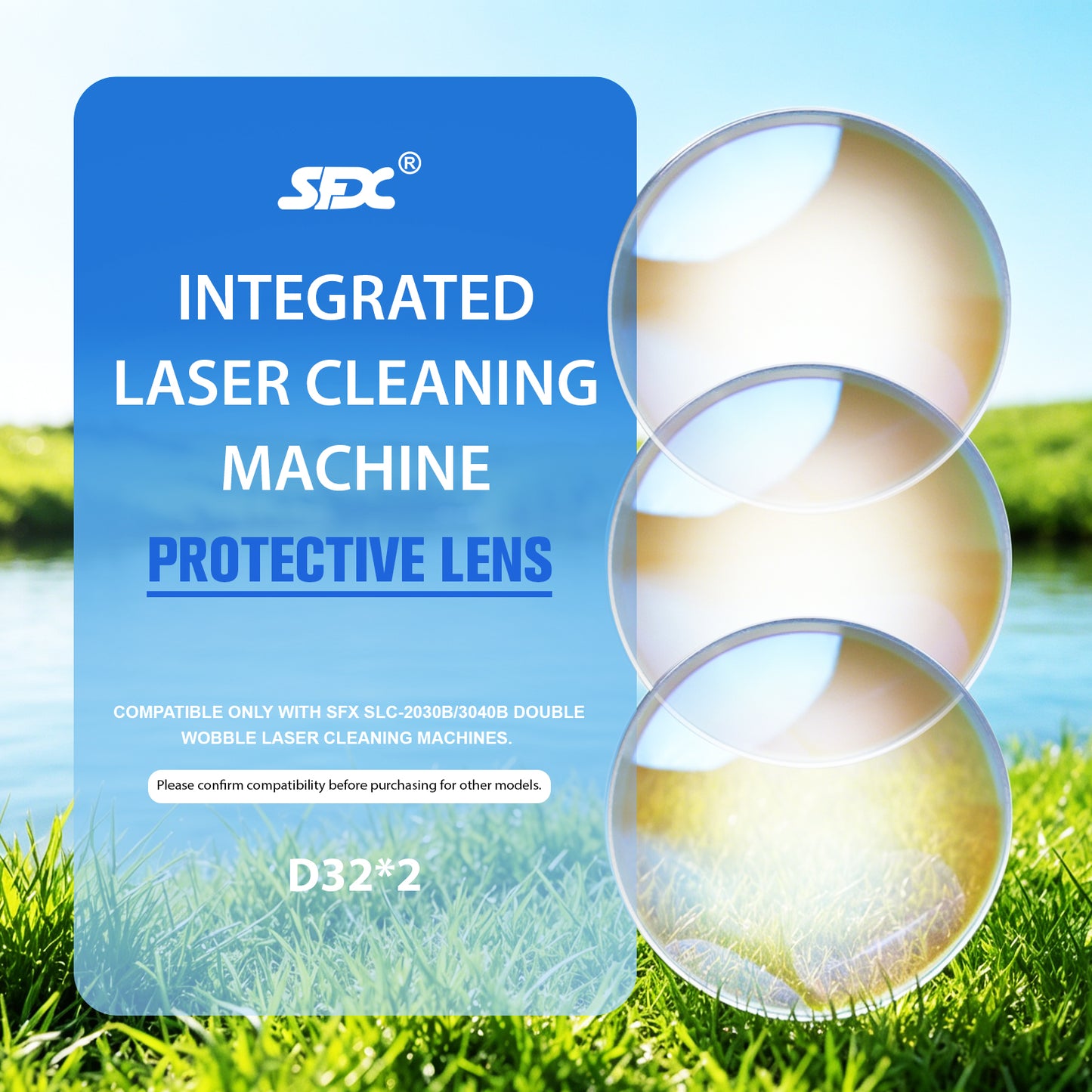 SFX 2000W 3000W Double Wobble Laser Cleaning Machine Protective Lens D32*2mm