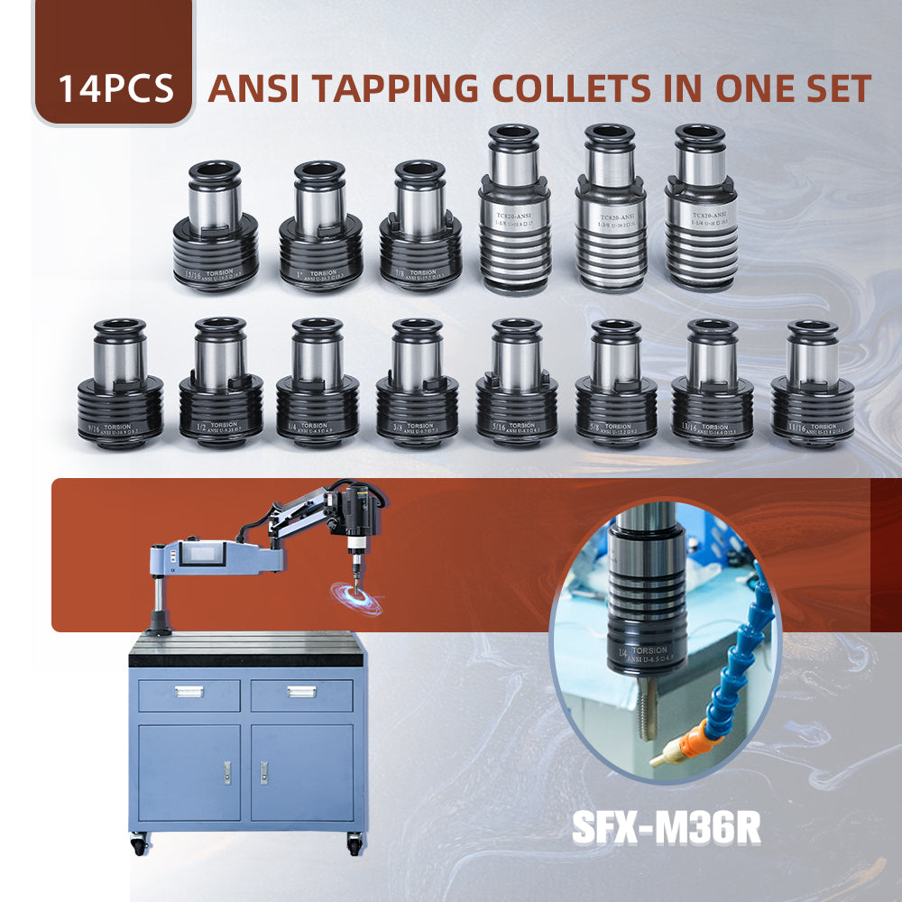 SFX-M36R Tapping Arm Machine ANSI Tapping Collets Compatible For TC820 Collet Holder,14PCS