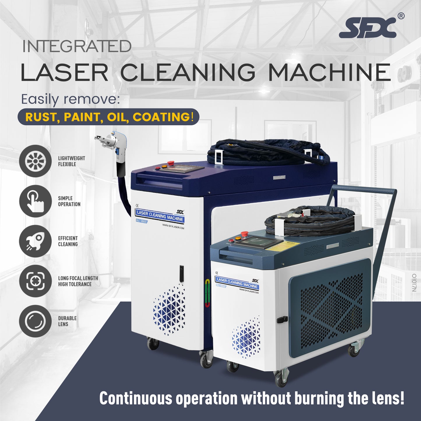 SFX 2KW/3KW MAX Laser Cleaning Machine Water Cooling Metal Rust Oxide Painting Oil Removal Second-hand