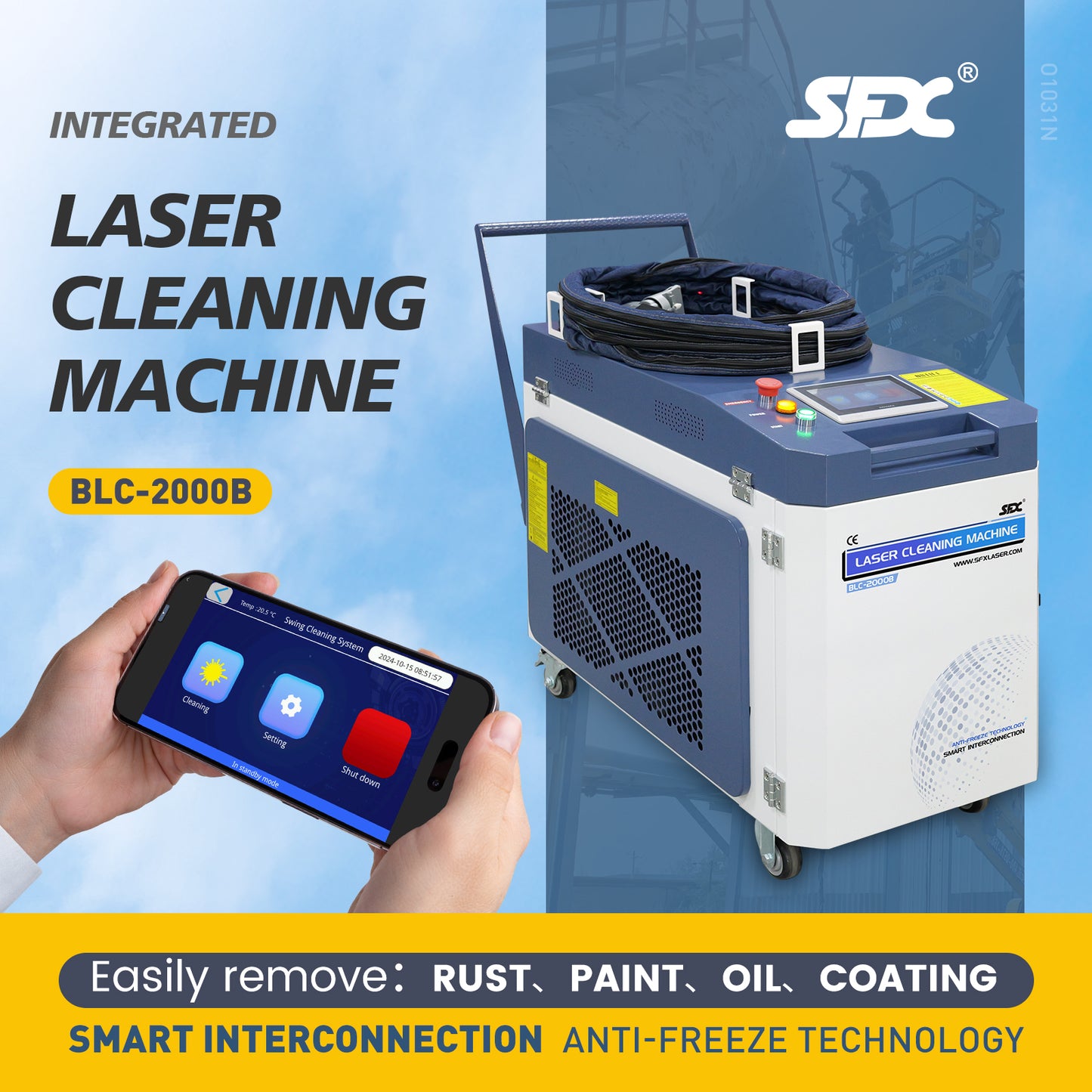 SFX 2000W Smart Interconnection & Anti-Freeze Laser Cleaning Machine Rust Paint Oil Coating Removal