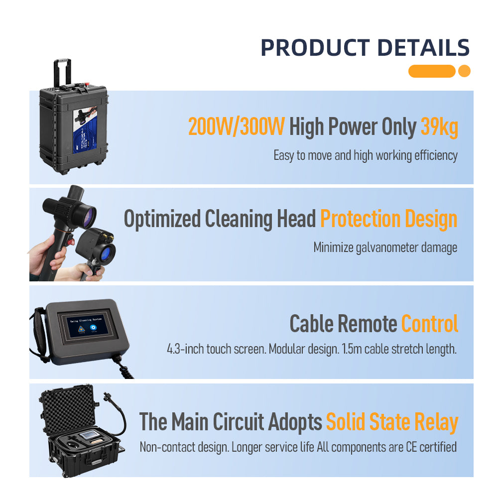 200W/300W/500W/1000W Portable Handheld Pulse Laser Cleaning Machine Metal Rust Oxide Painting Graffiti Oil Remover