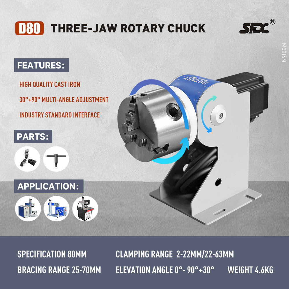 SFX Three-Jaw Rotary Chuck Rotary Axis for Fiber Laser Marking Machine D80 D100 D125