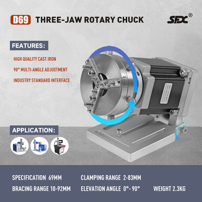 SFX Three-Jaw Rotary Chuck Rotary Axis for Fiber Laser Marking Machine D80 D100 D125