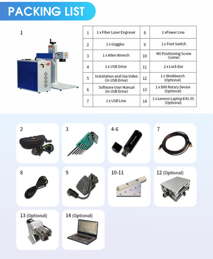 US Stock 50W JPT Fiber Laser Engraver Laser Marking Machine with 175mm Lens and D80 Rotary Axis