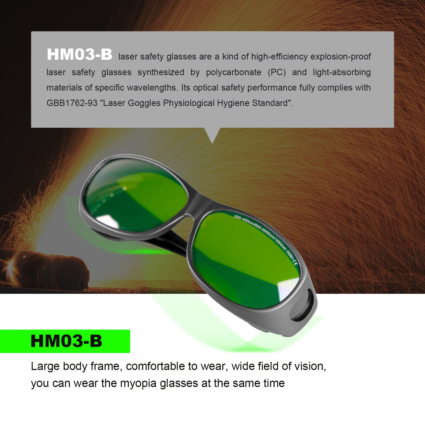 HM03-B OD6+ Laser Safety Glasses Goggles for Fiber Laser Cleaning Laser Welding Machine