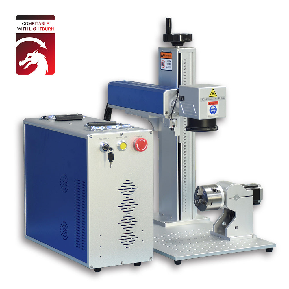 US Stock 50W JPT Fiber Laser Engraver Laser Marking Machine with 175mm Lens and D80 Rotary Axis